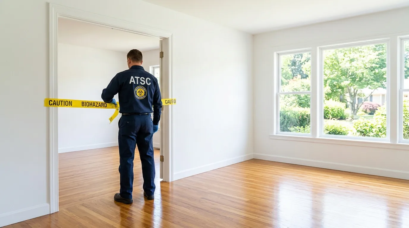 Certified biohazard cleanup crew performing Decomposition Cleanup in Commerce